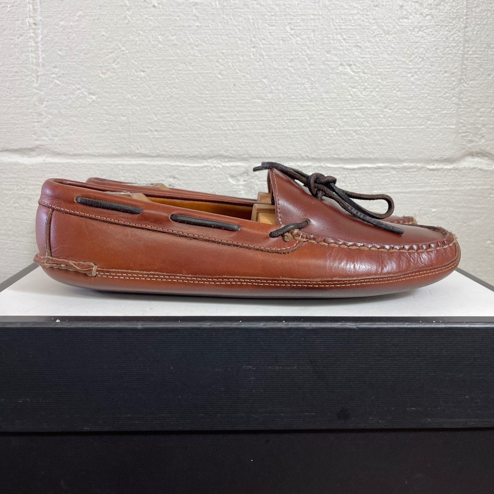 LL Bean Moccasin Slippers Brown Leather Double Sole Slip On Men's Size 10 D